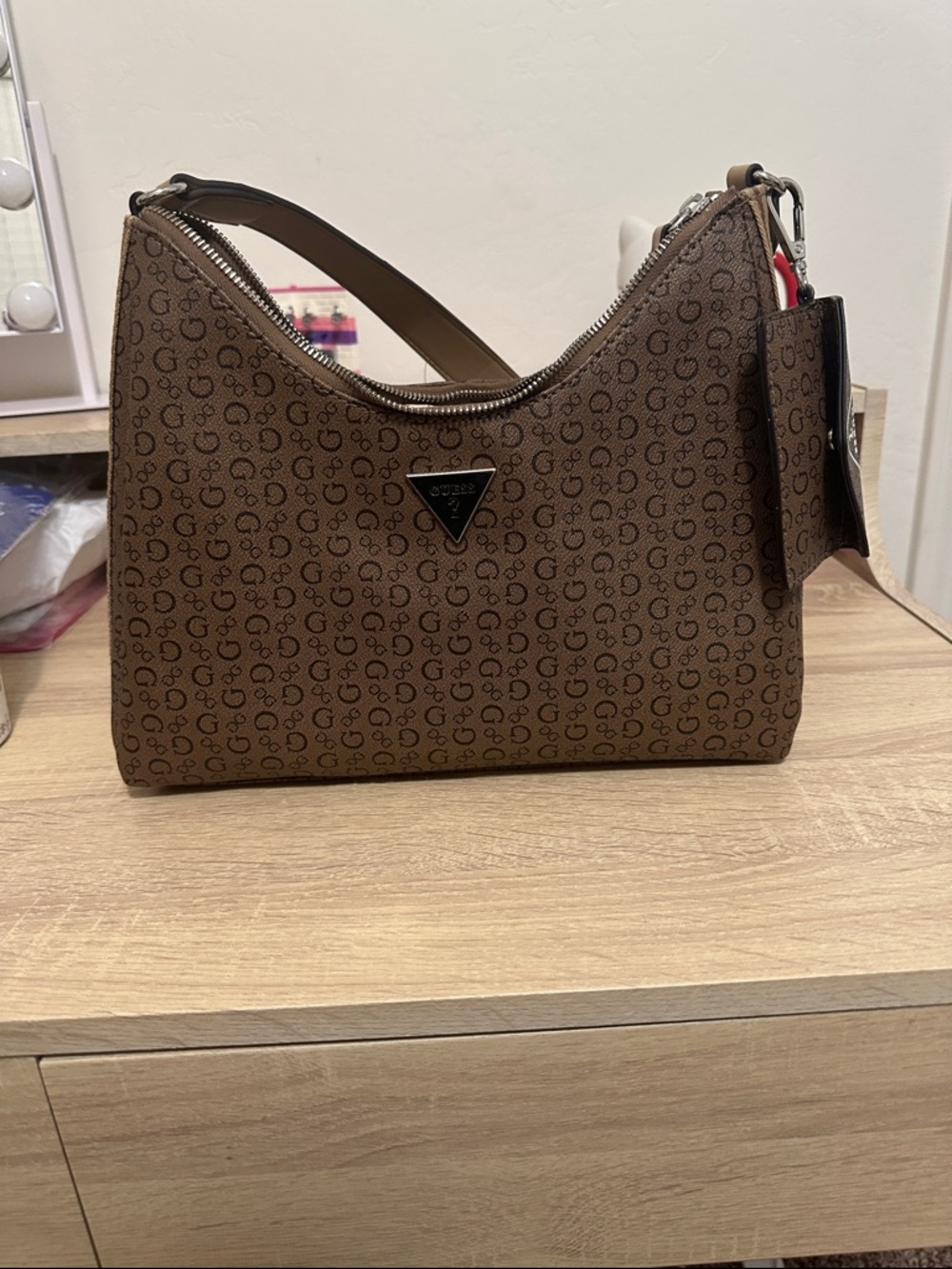 Guess Logo Brown Monogram Shoulder Bag